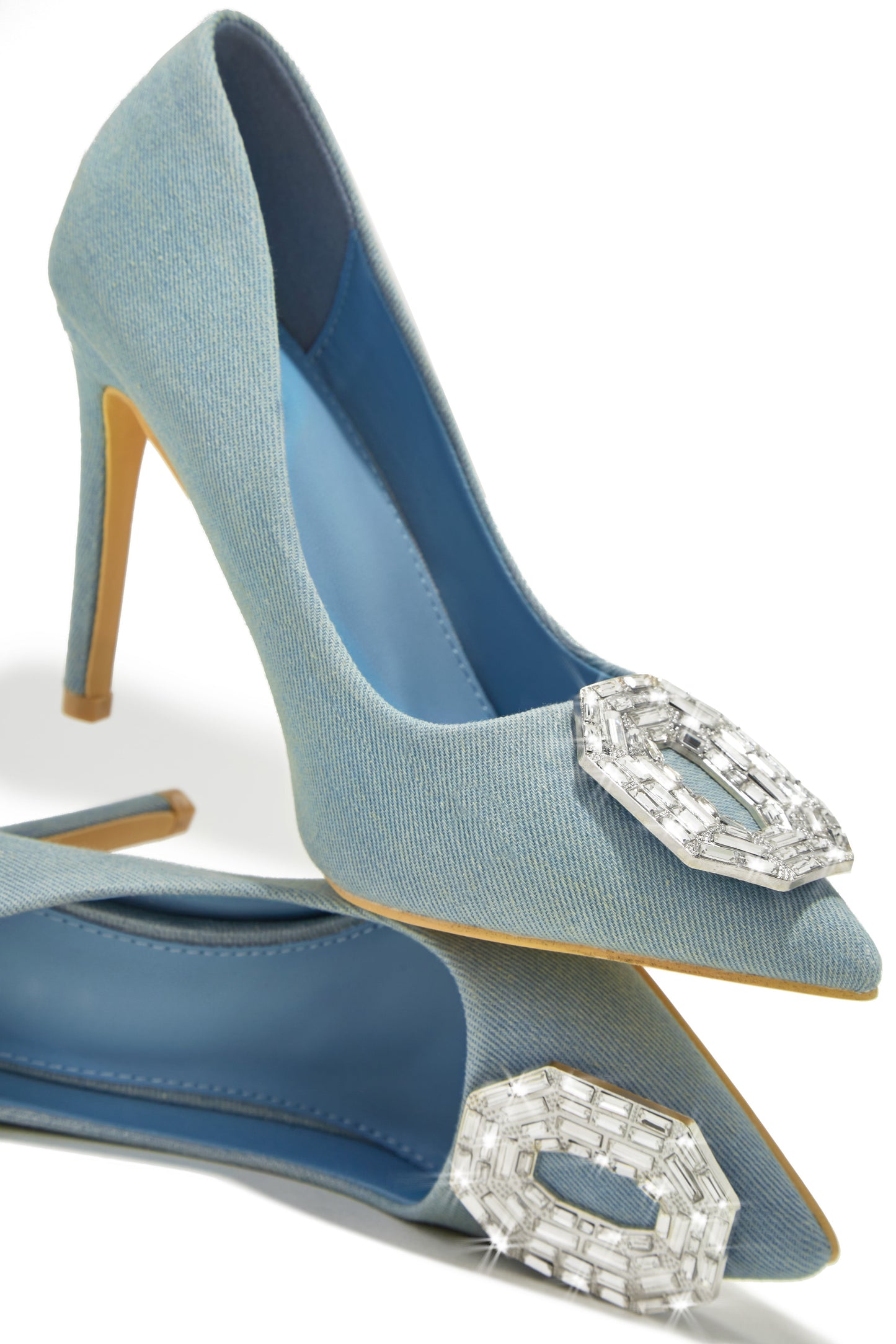 Kiara Embellished Pointed Toe Pumps - Denim