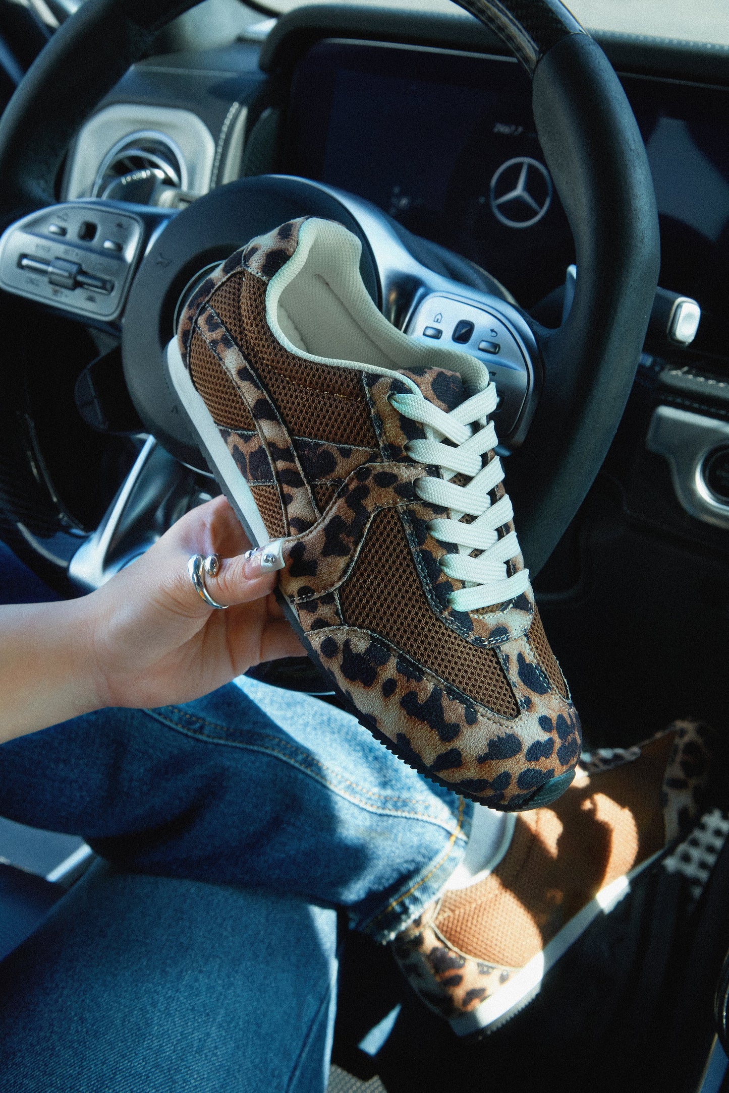 Downtown Stroll Lace Up Sneakers - Leopard