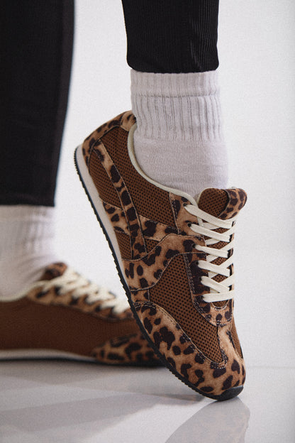 Downtown Stroll Lace Up Sneakers - Leopard