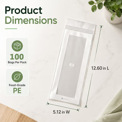 🥬 50/100PCS Reusable Long Food Storage Bags, Double-Zip Seal Freshness Bags for Kitchen