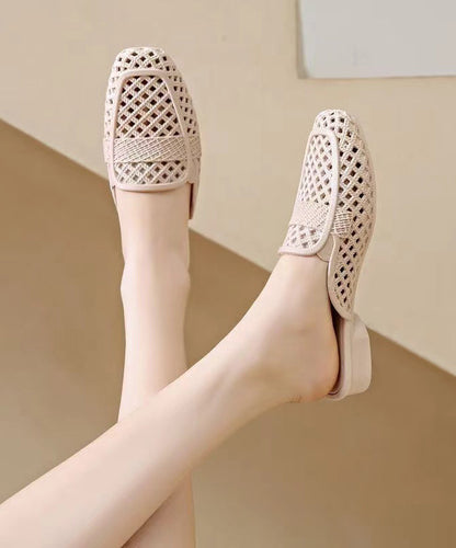 New Fashion Apricot Hollow Out Breathable Slide Sandals