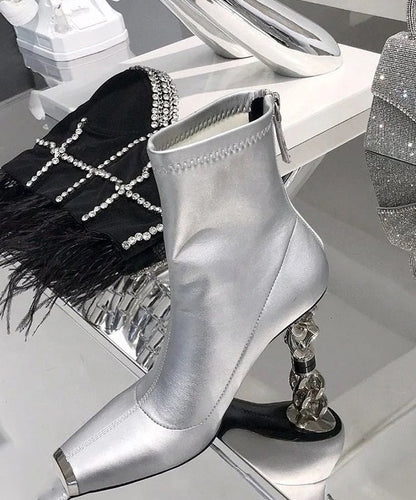 New Versatile Silver Zipper Metal Heterotypic High Heel Boots