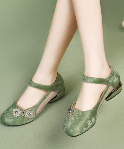 Green Satin Breathable Mesh Splicing Buckle Strap Sandals
