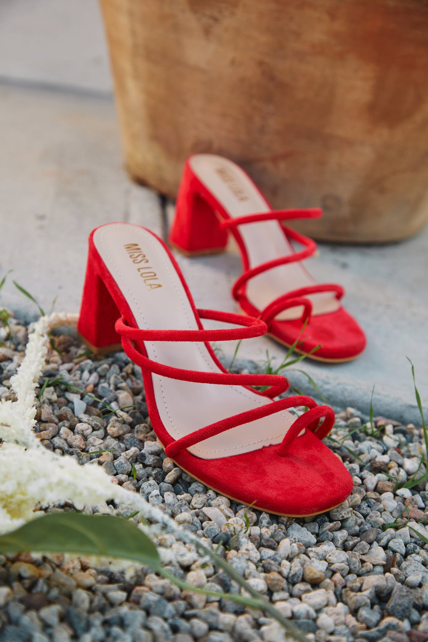 Elci Block Mid Heel Mules - Red