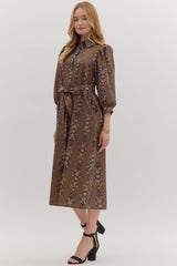 Cecily Botanical Puff Sleeve Midi Dress