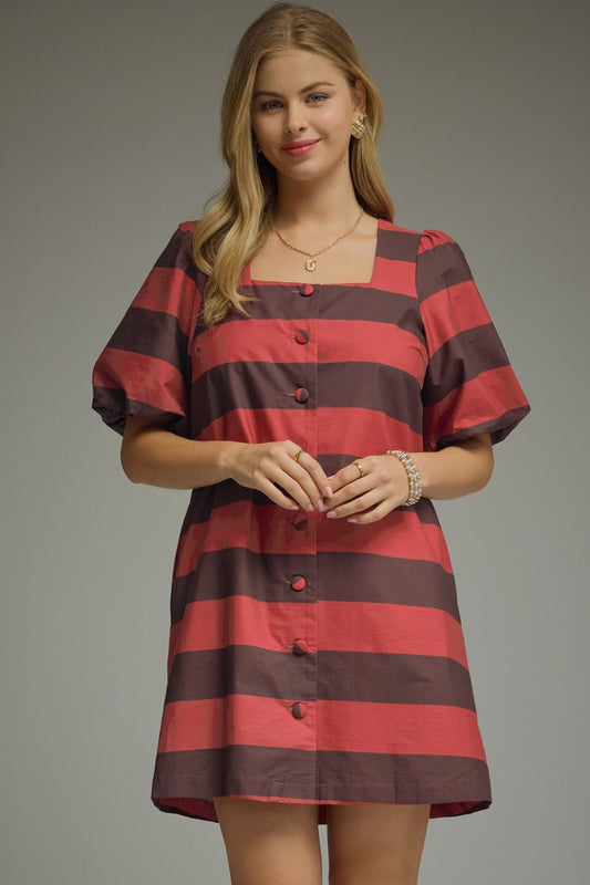 Brittany Stripe Puff Sleeve Mini Dress