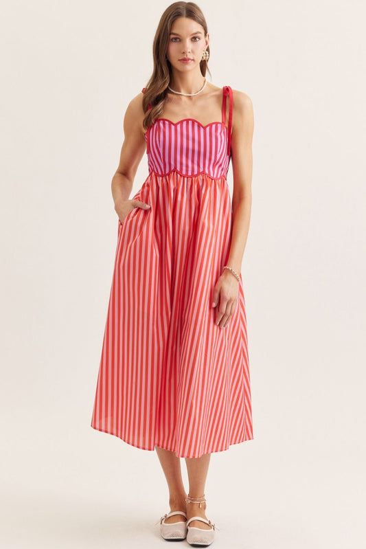 The Marina Scallop Stripe Midi Dress