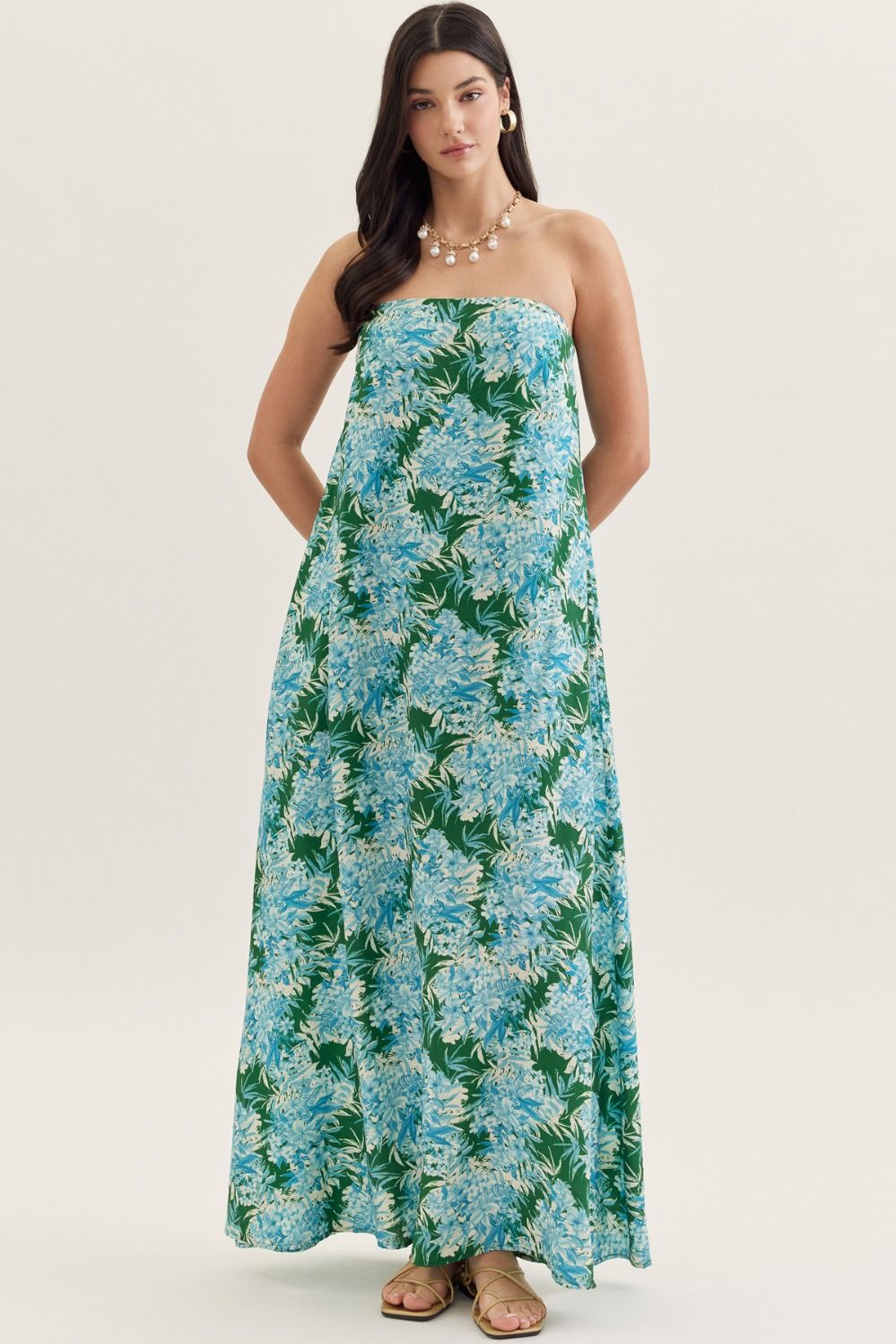 The Marlow Botanical Strapless Maxi Dress