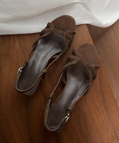 Brown Suede Splicing Wedge Sandals Peep Toe