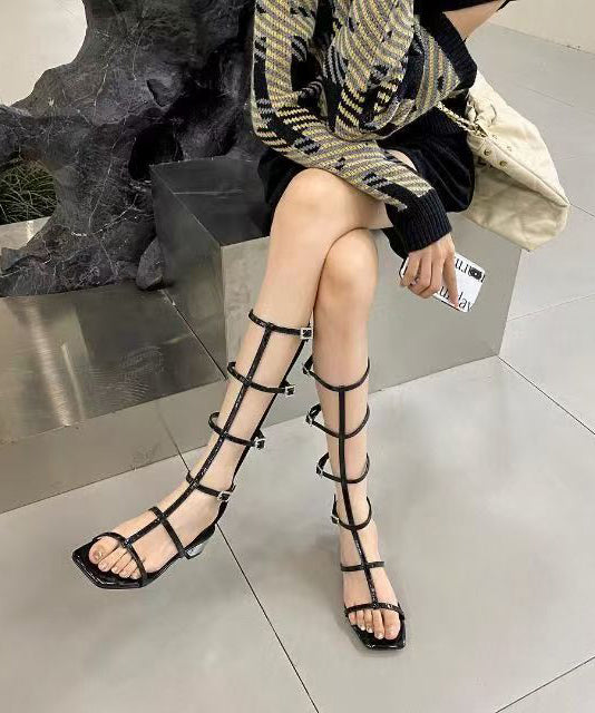 Fashion Rose Hollow Out Chunky Heel Roman Cool Boots Open Toe