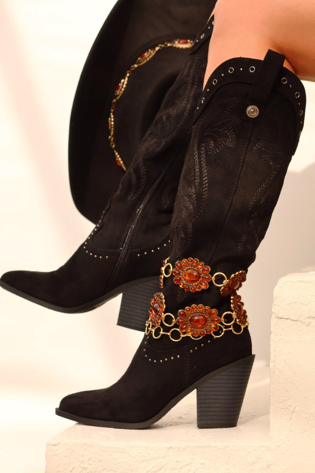 Festival Season Cowgirl Boots - Black Suede