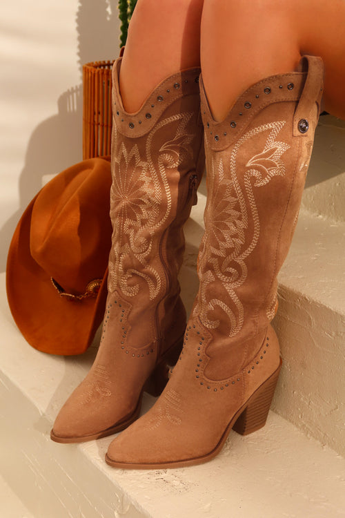 Festival Season Cowgirl Boots - Camel Suede