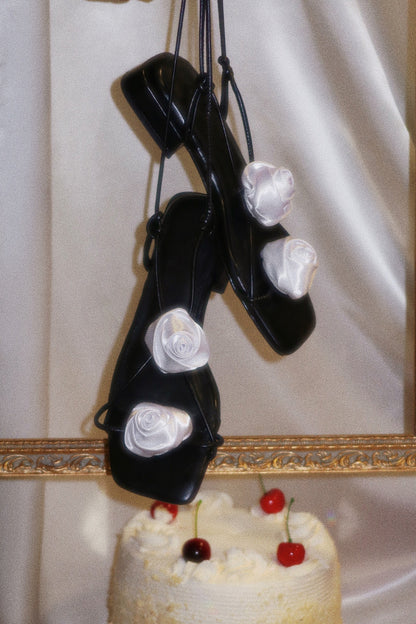 Forever Rose Floral Sandals - Black White
