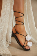 Forever Rose Floral Sandals - Black White