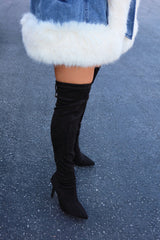 Gigi Over The Knee Heel Boots - Black Suede