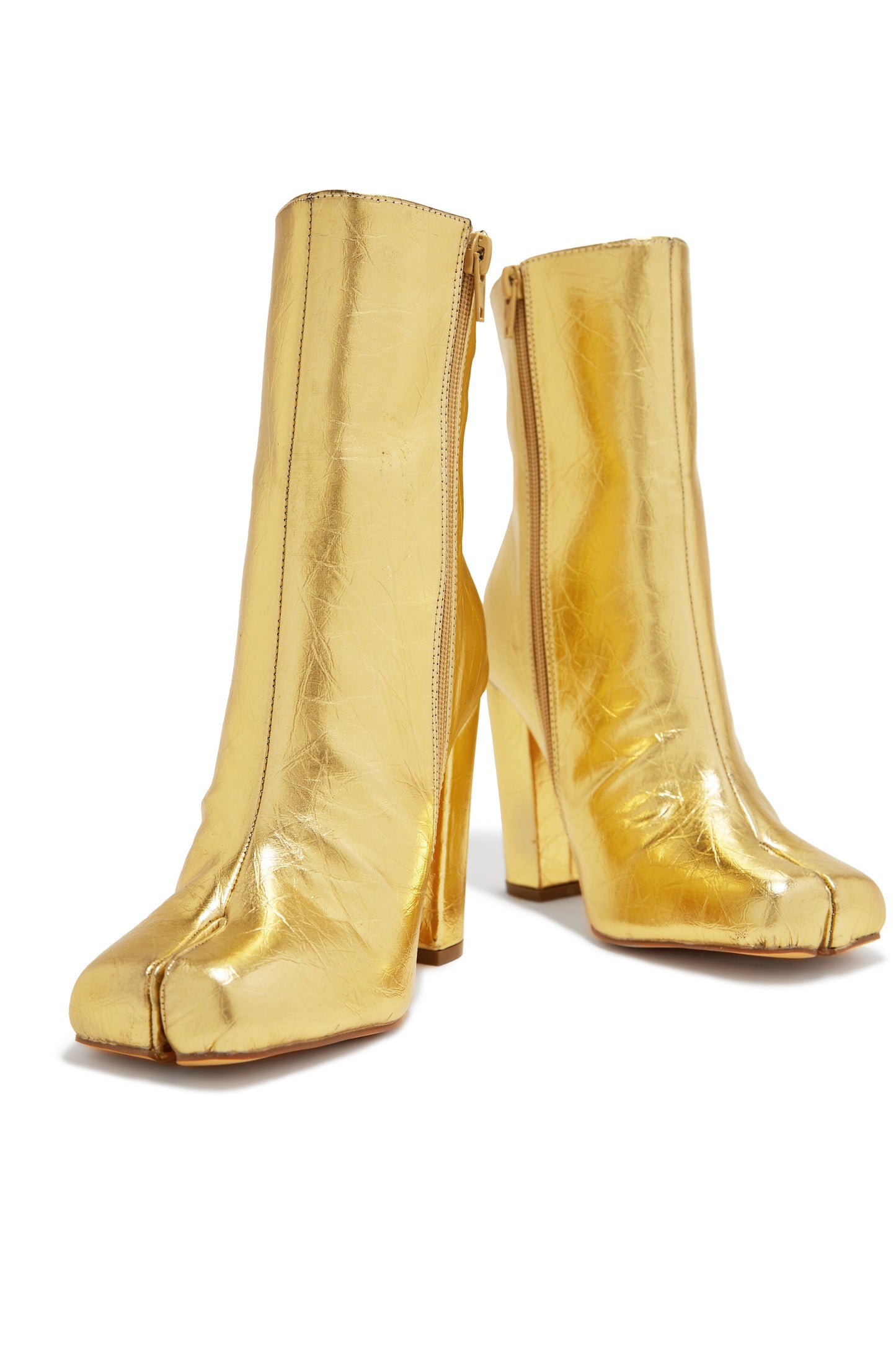 Alura Toe Split Block Heel Ankle Boots - Gold