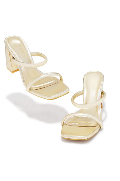 Yesenia Block Mid Heel Mules - Gold