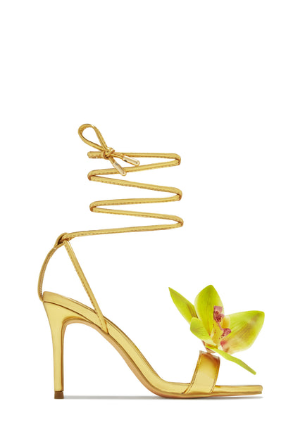 Vacay Getaway Lace Up Single Sole Heels - Gold