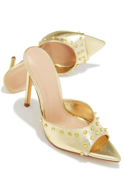 Collette Studded High Heel Mules - Gold