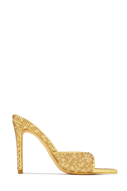Amiah Embellished High Heel Mules - Gold