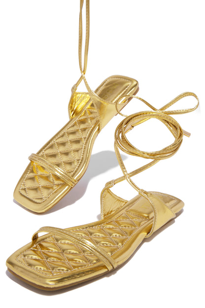 Wine & Dine Lace Up Sandals - Gold