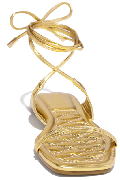 Wine & Dine Lace Up Sandals - Gold