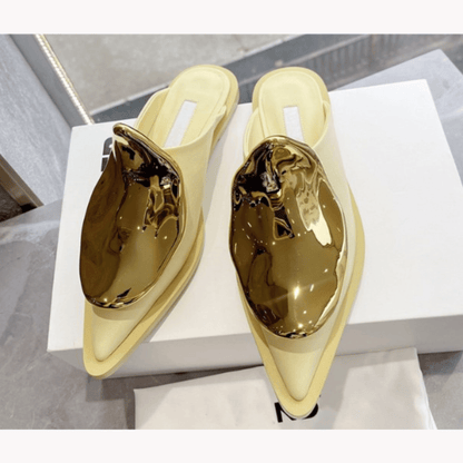 Golden Metal Decor Flat Mules