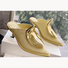 Golden Metal Decor Flat Mules