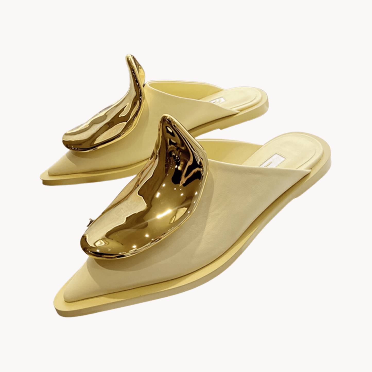 Golden Metal Decor Flat Mules