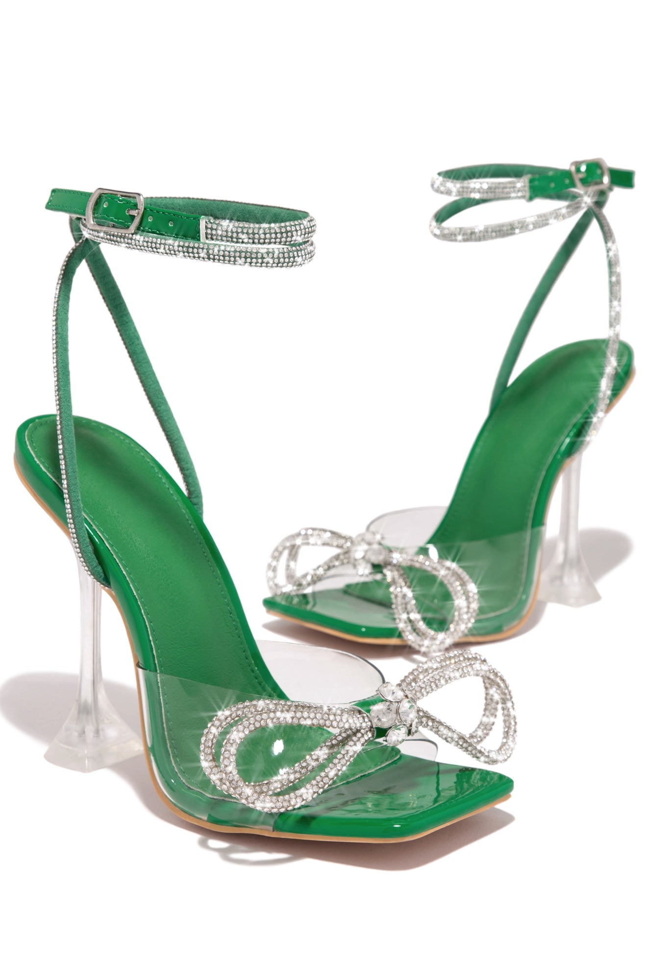 Amaria Embellished Bow Strap High Heels - Green