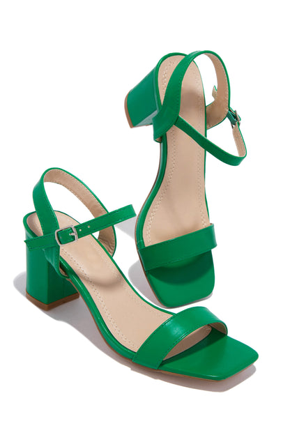 Deryna Ankle Strap Block Heels - Green