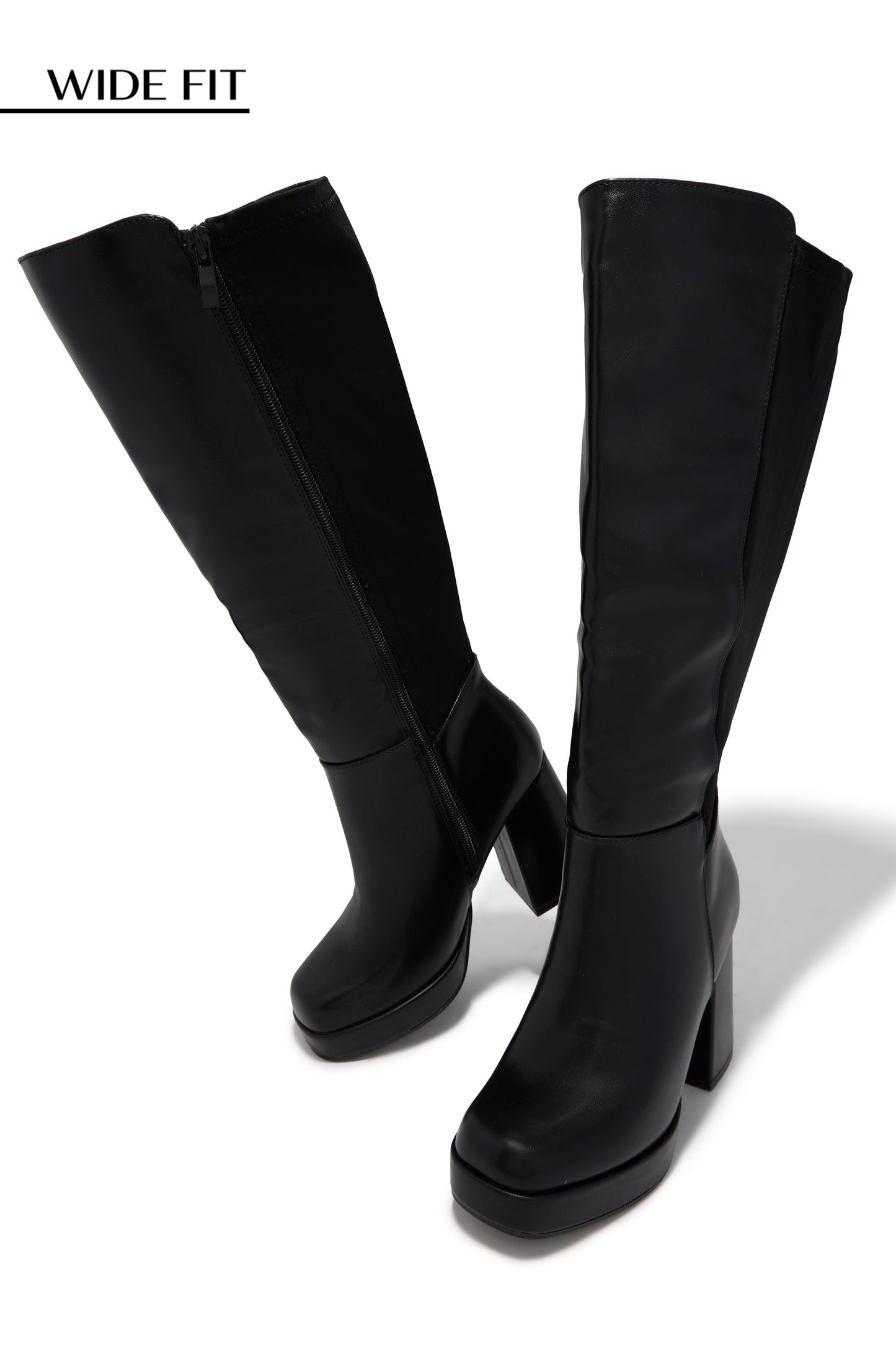 Harley Wide Fit Platform Block Heel Boots - Black