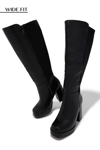 Harley Wide Fit Platform Block Heel Boots - Black