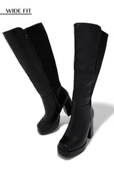 Harley Wide Fit Platform Block Heel Boots - Black