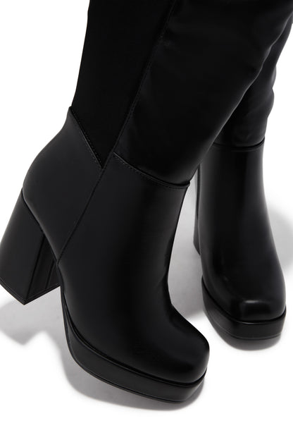 Harley Wide Fit Platform Block Heel Boots - Black