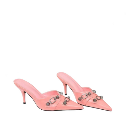 Metal Rivet Buckle Strap Pointed Toe Stiletto Pumps