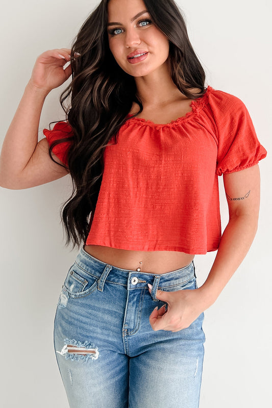 Heart In The Clouds Puff Sleeve Top (Coral)