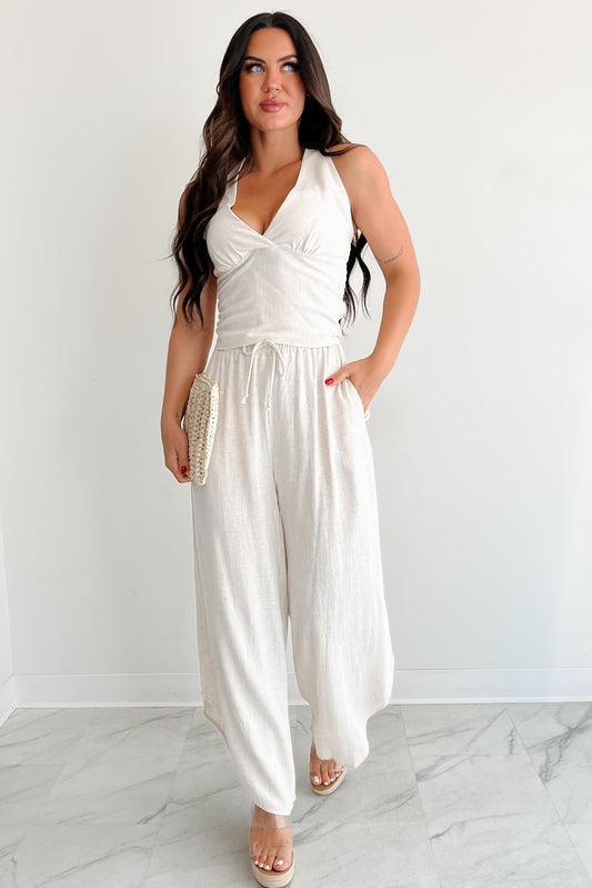 Breezy Hour High Rise Linen Pants (Oat)