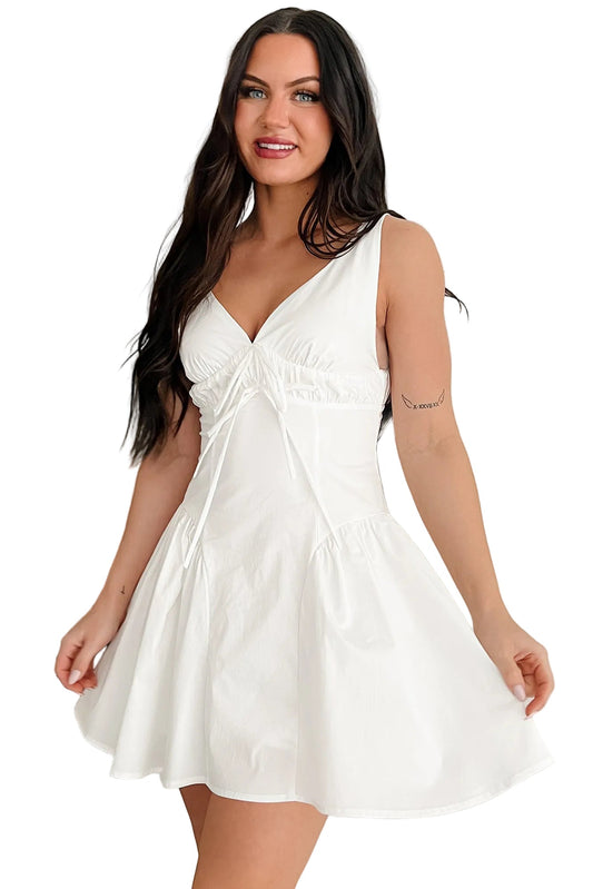 Glow From Within Fit & Flare V-Neck Mini Dress (White)