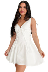 Glow From Within Fit & Flare V-Neck Mini Dress (White)