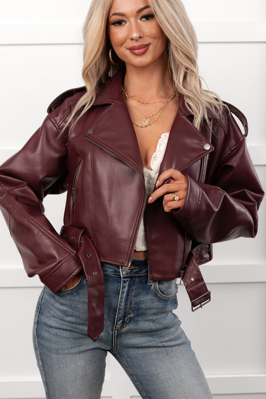 Rule Maker Faux Leather Cropped Jacket (Wine)