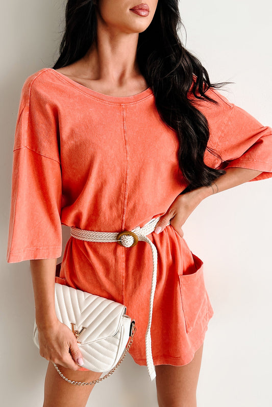 Bright As A Comet V Back Short Sleeve Romper (Tomato)