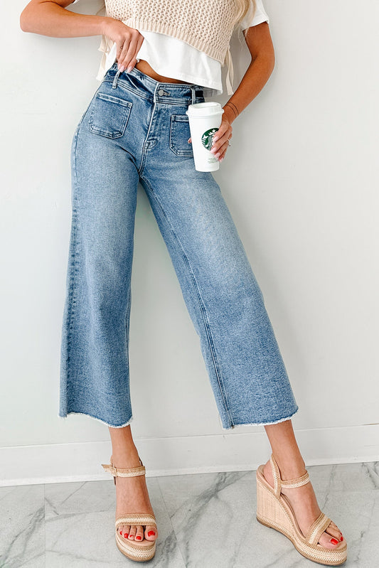 Louisa Wide Cropped Mica Denim Jeans (Light Wash)
