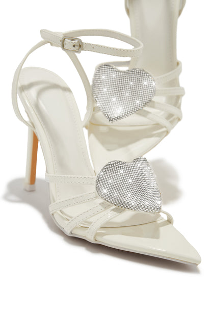 Heartbreaker Heart Embellished High Heels - Cream