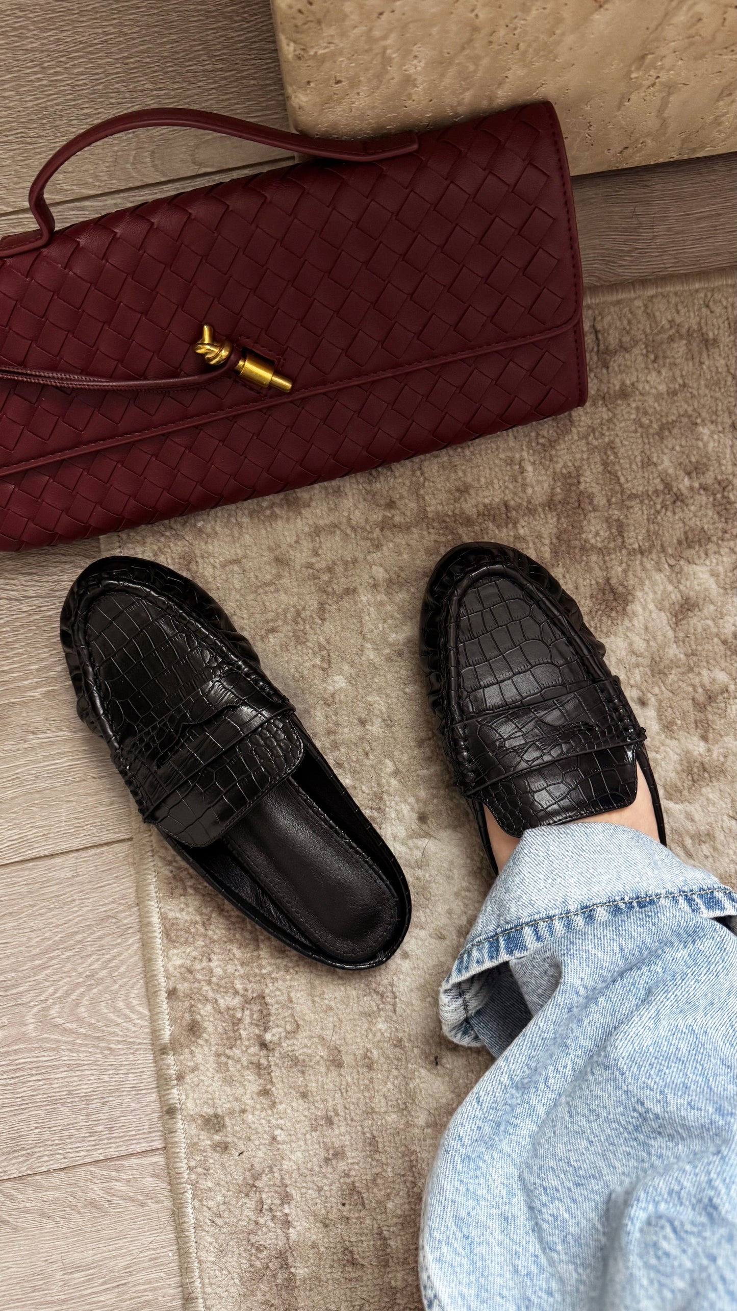 Julia Slip On Loafer Flats - Black Croc
