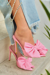Karissa Bow Tie High Heel Mules - Pink