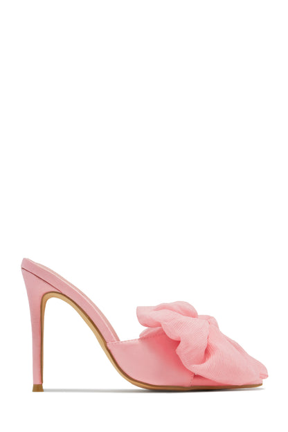 Karissa Bow Tie High Heel Mules - Pink