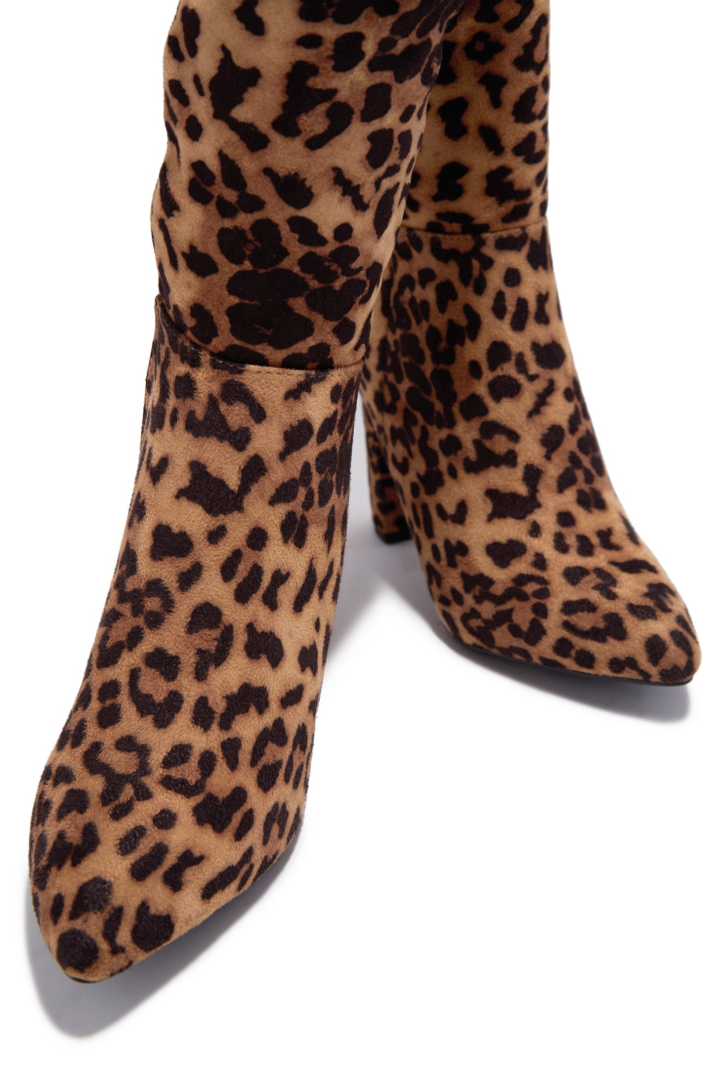 Fine Time Block Heel Knee High Boots - Leopard