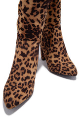 Fine Time Block Heel Knee High Boots - Leopard