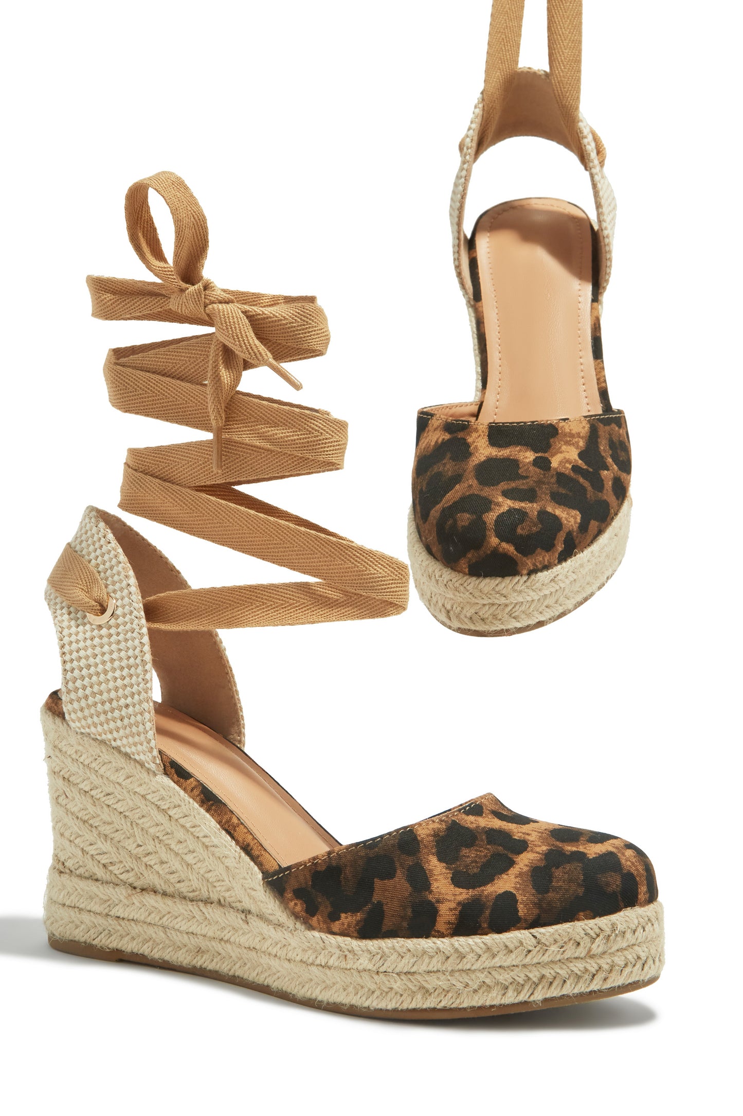 Tropical Vacay Lace Up Platform Espadrille Wedges - Leopard